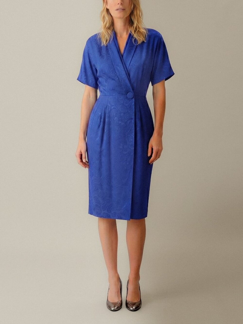 Vintage 80s Papell Too Royal Blue Silk Jacquard Dress Size 4 Paisley Cocktail Wr